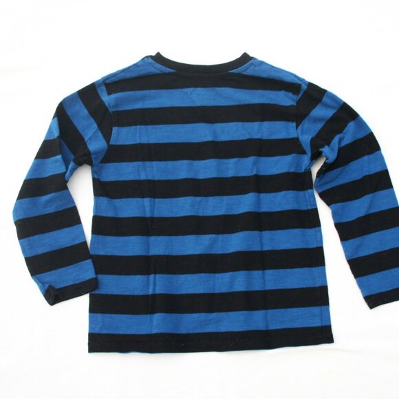 BOYS 6 LONG SLEEVE TEE BLUE BLACK WIDE STRIPE SHIRT SCHOOL VACAY COOL KID - Picture 3 of 4